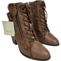 Daisy Fuentes Calida Brown PU 3.5in Block Heel Zip Ankle Booties womens ... - $426.22 MXN
