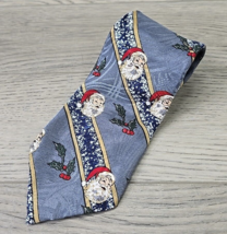 Vtg Adolfo Bluish Gray Christmas Holiday Santa Striped Polyester Tie - 5... - £7.53 GBP