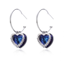 925 Silver Plated Blue Crystal Heart Dangle Drop Earrings for Women - £8.64 GBP