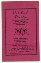 Uncle Tom&#39;s Plantation Menu Detroit Michigan Largest Black &amp; Tan 8 Mile Road - £326.47 GBP