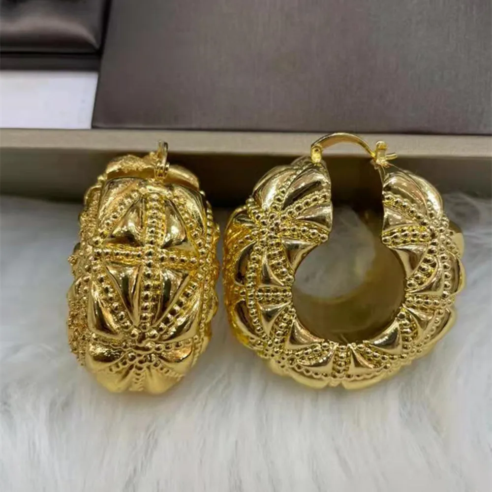 Hoop Earrings Women Fashion Jewelry Dubai Gold Color Ethiopian African Earrings  - $58.70