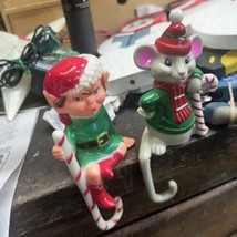 Two Vintage Christmas Stocking Holders  JSNY Mouse &amp; Elf Hangers - £10.35 GBP