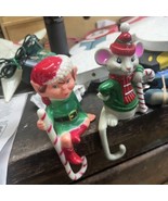 Two Vintage Christmas Stocking Holders  JSNY Mouse &amp; Elf Hangers - $12.95