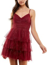 CITY STUDIOS Juniors&#39; Ruched Tiered Dress Wine Size 13 $79 - $28.71