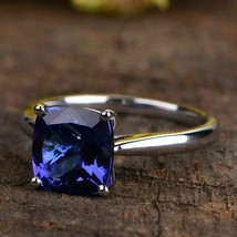 1.25Ct Cushion Cut Blue Sapphire Solitaire Engagement Ring 14K White Gold Finish - £61.37 GBP