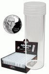 COIN STORAGE TUBES, round clear plastic w/ screw on tops for NICKELS (Quantity o