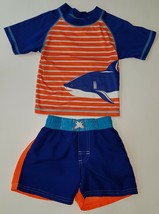 iXTREME Swim Shirt Shorts Baby 18 Months Trunks Rashguard Shark Blue Orange - $12.58