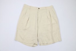 Vintage 90s Tommy Bahama Relax Mens 36 Pleated Herringbone Silk Chino Shorts Tan - $59.35