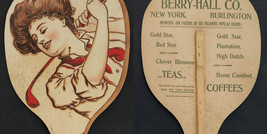 1904 vintage GIBSON GIRL GOLF adv HAND FAN ny burlington BERRY-HALL TEA ... - $48.02