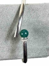 925 THAI Silver Vintage Bracelet Open Cuff w Green Onyx Unique Open Close Bangle - £21.42 GBP