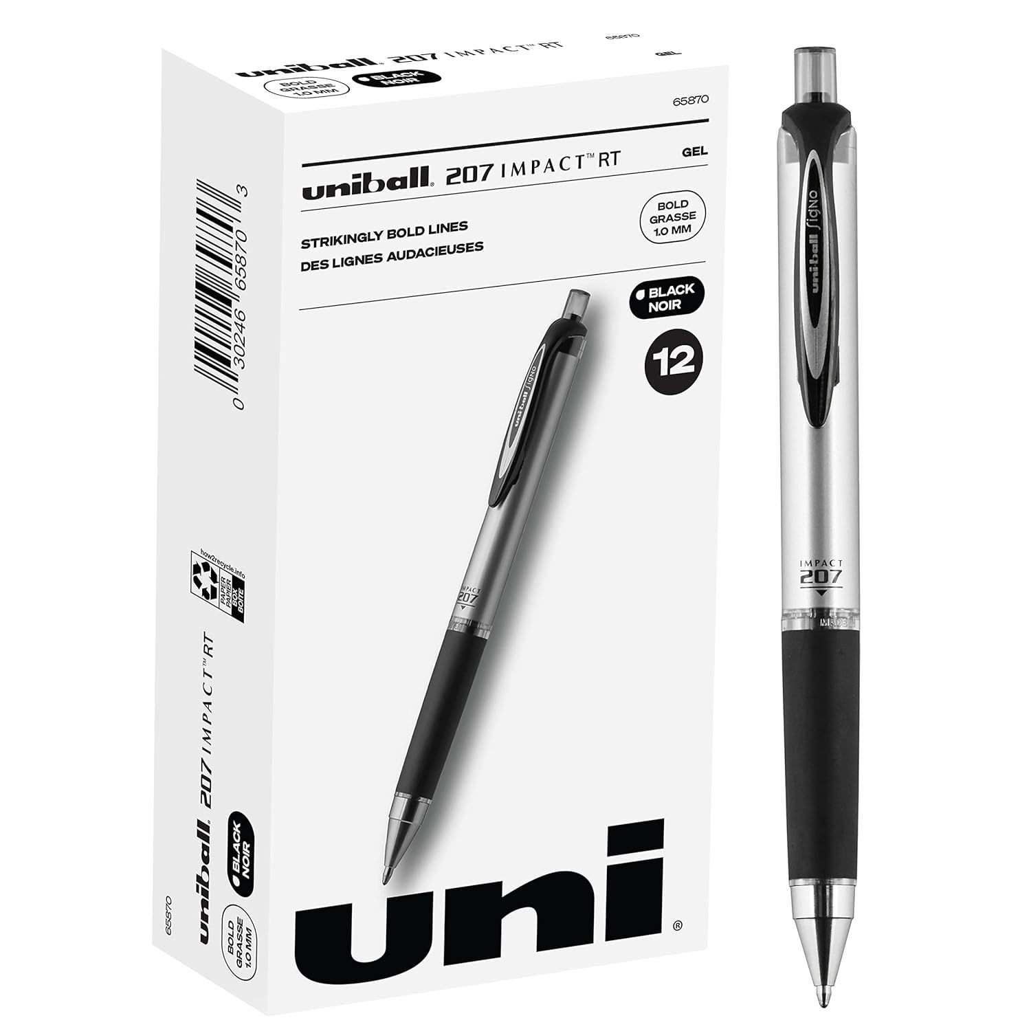 Uniball Signo 207 Impact RT Retractable Gel Pen, 12 Black Pens, 1.0mm Bold Point - $38.99