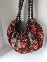 Handmade Hobo Paisley Bandana Wood Bead Handle Boho Purse Tote Shoulder ... - £31.41 GBP