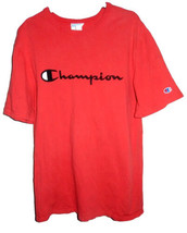 Vintage 90s Champion Embroidered Large T-Shirt Script Logo Heavy Cotton Coral - £26.56 GBP