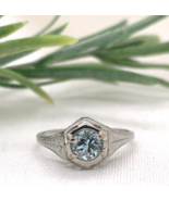 14k White Gold Filigree Deco .47ct Genuine Natural Aquamarine Ring Size ... - $702.74 CAD