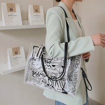 Ladies Transparent Tote Bag Graffiti Large Capacity Shoulder Bag PVC Jelly Clear - £40.31 GBP