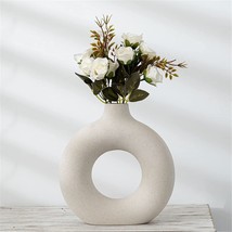 Dhyxzca White Circle Ceramic Vase For Decor, Circular Matte Hollow Donut Flower - £25.64 GBP
