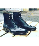 New Handmade Men&#39;s Wing tip Leather ankle dress boots, Men Navy blue dre... - $3,368.10 MXN+