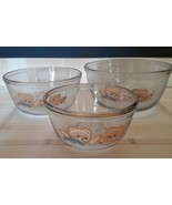 Vintage Anchor Hocking Theodore Country Bear 3 Pc Mixing Bowl Set Tienshan Teddy - $61.74