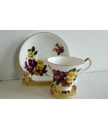 Vintage Royal Windsor English Tea cup &amp; saucer Rose Bouquet Footed Cup G... - £12.63 GBP