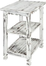 Rustic Cottage End Table With 2 Shelves, White Antique, 20 In X 15 In X 27 In (W - £196.81 GBP