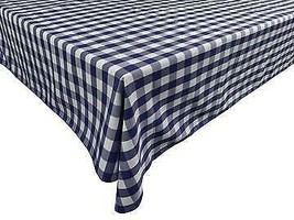 58&quot;x126&quot; - Navy Blue - Tablecloth Poplin Gingham Checked Plaid Picnic Party - £44.03 GBP