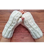 Crochet Fingerless Gloves Women Winter Wool Fingerless Mittens Arm Warmers - $30.24