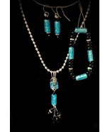 OOAK Handcrafted Black, Blue and Silver Necklace Set - £21.58 GBP