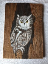 Vintage Haunted Great Horned Owl - Wood Plank Painting Live Edge Art Nature - £52.94 GBP