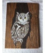 Vintage Haunted Great Horned Owl - Wood Plank Painting Live Edge Art Nature - $90.88 CAD