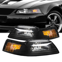Headlights Headlamps Black Housing Clear Lens Left+Right for 99-04 Ford Mustang - £76.32 GBP