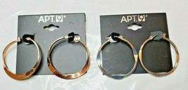 Kohls&#39; APT. 9  Hoop Earrings Silver Flattened &amp; Gold Tone Twist 2 Pair New - $15.67