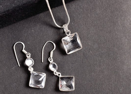 Sterling Silver White Topaz Gemstone Handmade Pendant Earrings Women Par... - £29.63 GBP