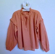 NWT Cleobella Phoenix Coral Blouse L Organic Cotton Dobby Split Neck Ruf... - $48.00