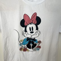 Disney Minnie Mouse T-Shirt Women&#39;s X Size XL White Embroidered flowers - $13.85