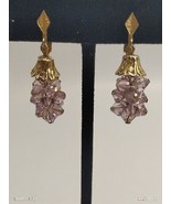 Vintage Dangle Lavender Crystal Gold Tone Cluster Clip Earrings Estate - £13.93 GBP