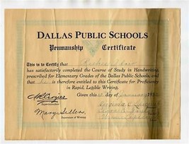 1932 Dallas Public Schools Penmanship Certificate - £13.98 GBP