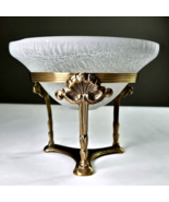 VTG Art Deco Glass Vase Brass Base Round Crackle Glass Planter Bowl Art ... - £31.44 GBP