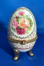 Vintage Porcelain Footed Egg Trinket Box With Brass Ormolu Trim - £15.02 GBP