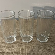 Vintage Crisa Clear Glass Juice Tumblers Set of 3 Vertical Lines Pattern... - $13.56