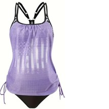 Womens Swimsuit Tankini Bikini Purple Black American Flag Swim Ruched-sz M - £21.39 GBP