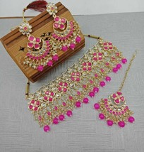 High Quality Kundan Earrings Necklace Choker Gold Plated Ethnic Jewelry Set 03 - £24.06 GBP