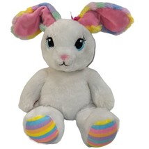 Build A Bear Sweet Stripes Rabbit White Bunny Rainbow Ears Feet BAB 2015 16" - $12.76