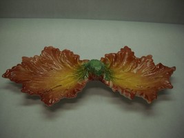 Vintage Nove Italian Ceramic Double Leaf Red Yellow Frog Figurine Center Dish - £87.66 GBP
