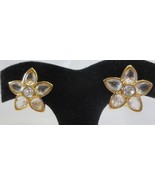 Vtg Swarovski Swan Crystal Flower Clip On Earrings Gold Tone Signed - $50.00