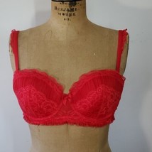 H&amp;M Bra 36C NWOT Demi Red Lace Ruffle Sexy Padded Underwire Adjustable Straps - £20.32 GBP