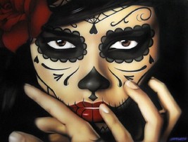 Priscila Daniel Esparza Art Canvas Giclee Woman Dia de Los Muertos Rose Calavera - £59.81 GBP+