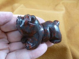 (Y-DOG-EB-703) red black BULLDOG bull dog carving FIGURINE gem stone lov... - $19.74