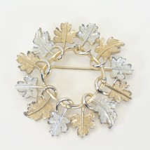 Sarah Coventry Signed Silver Gold Maple Leaf Wreath Pin Brooch 1.8&quot; Dia - $12.73