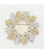 Sarah Coventry Signed Silver Gold Maple Leaf Wreath Pin Brooch 1.8&quot; Dia - €11,00 EUR