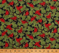 Cotton Cardinals Winter Birds Sparkle Shine Glitter Fabric Print by Yard D408.01 - £11.15 GBP